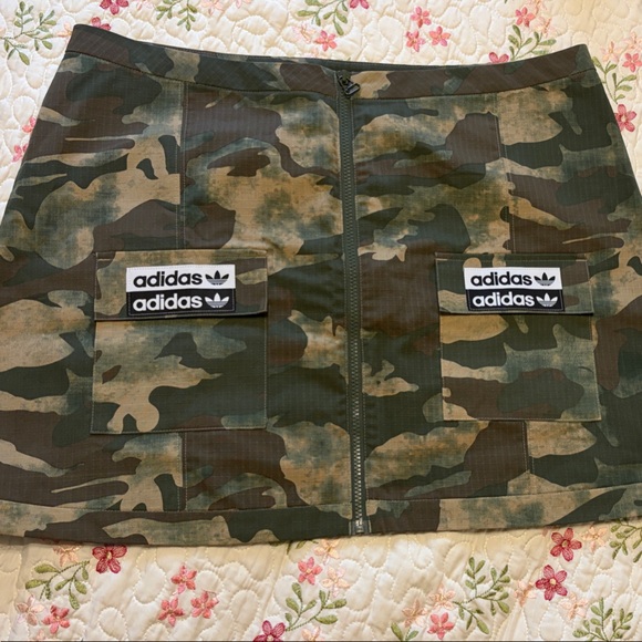 adidas Dresses & Skirts - adidas Camo Zip-Front Utility Skirt in Green and Brown